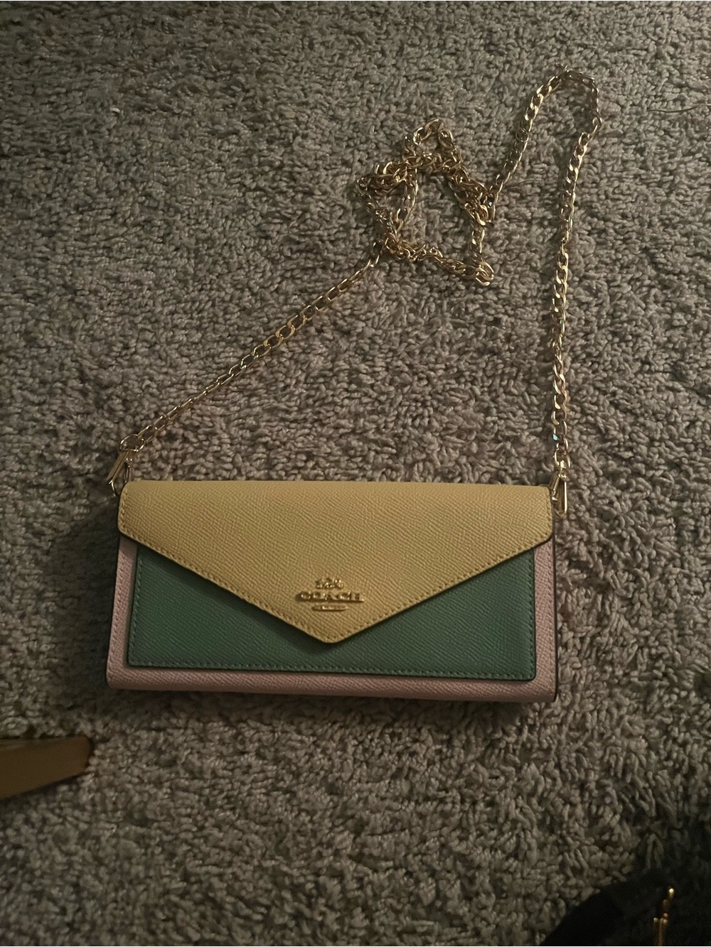 Coach Colorblock Leather Crossbody Wallet in Yellow, Green & Pink